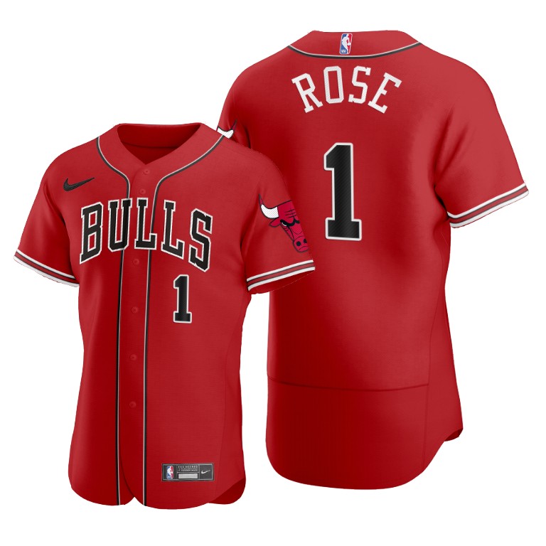 Men's Chicago Bulls #1 Derrick Rose 2020 Red NBA X MLB Crossover Edition Stitched Jersey Men's Chicago Bulls #1 Derrick Rose 2020 Red NBA X MLB Crossover Edition Stitched Jersey